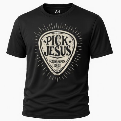 Guitar Pick Jesus Christian Music Guitarist Pastor Retro Cooling Performance Crew T-Shirt