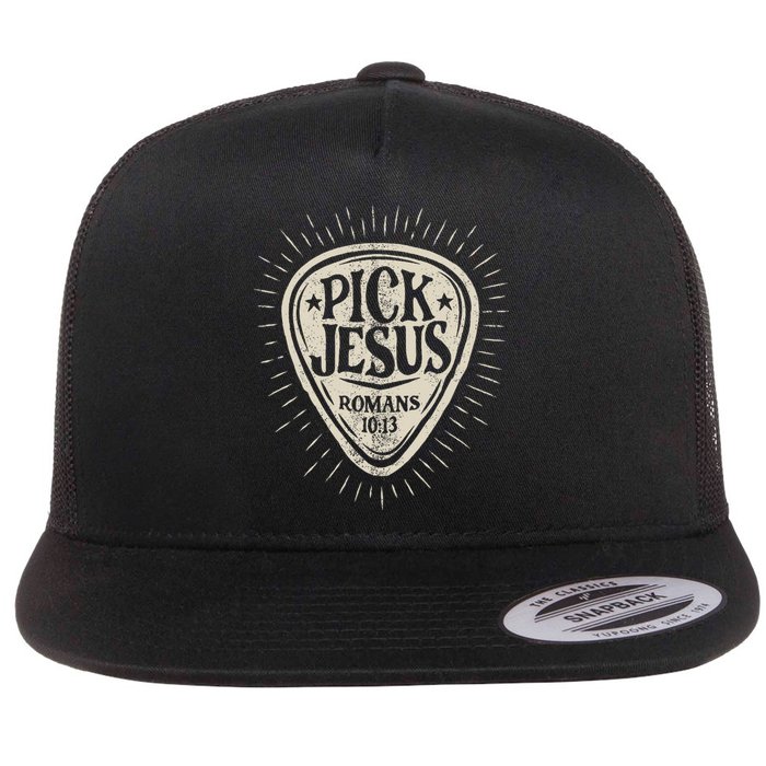 Guitar Pick Jesus Christian Music Guitarist Pastor Retro Flat Bill Trucker Hat