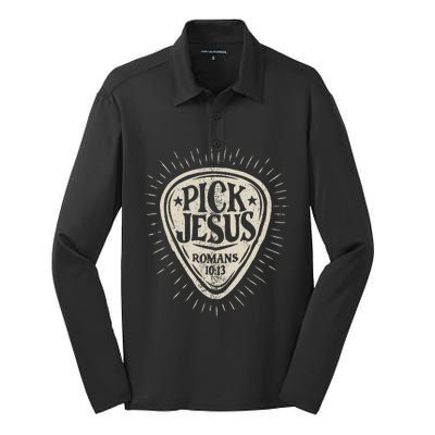 Guitar Pick Jesus Christian Music Guitarist Pastor Retro Silk Touch Performance Long Sleeve Polo