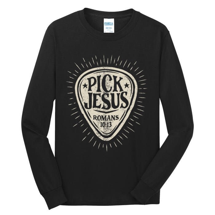 Guitar Pick Jesus Christian Music Guitarist Pastor Retro Tall Long Sleeve T-Shirt