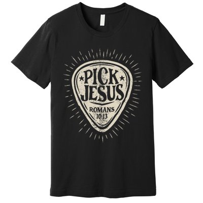 Guitar Pick Jesus Christian Music Guitarist Pastor Retro Premium T-Shirt