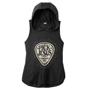 Guitar Pick Jesus Christian Music Guitarist Pastor Retro Ladies PosiCharge Tri-Blend Wicking Draft Hoodie Tank