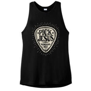 Guitar Pick Jesus Christian Music Guitarist Pastor Retro Ladies PosiCharge Tri-Blend Wicking Tank