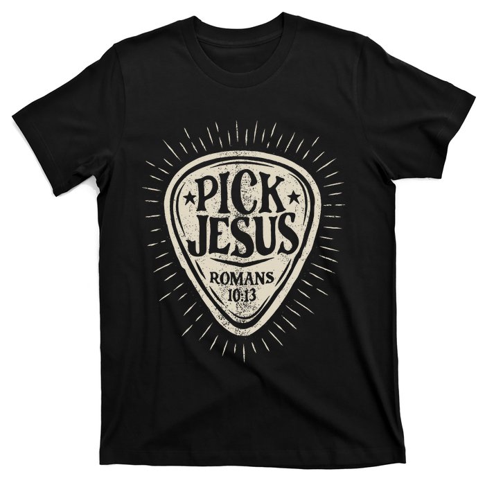 Guitar Pick Jesus Christian Music Guitarist Pastor Retro T-Shirt