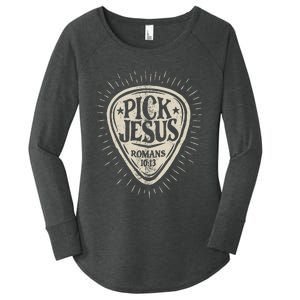 Guitar Pick Jesus Christian Music Guitarist Pastor Retro Women's Perfect Tri Tunic Long Sleeve Shirt