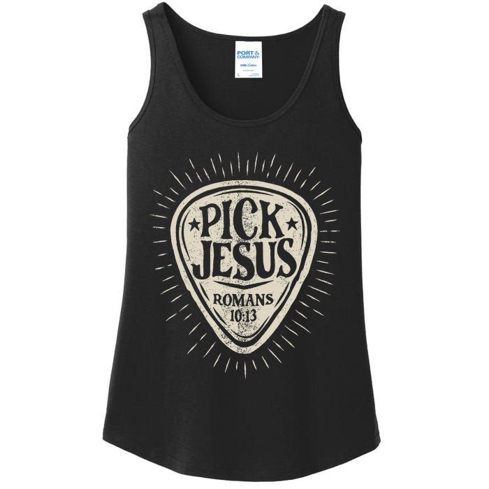 Guitar Pick Jesus Christian Music Guitarist Pastor Retro Ladies Essential Tank