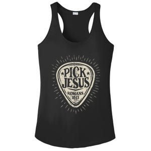 Guitar Pick Jesus Christian Music Guitarist Pastor Retro Ladies PosiCharge Competitor Racerback Tank