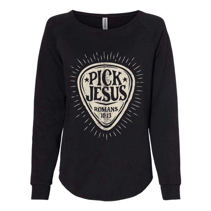 Guitar Pick Jesus Christian Music Guitarist Pastor Retro Womens California Wash Sweatshirt