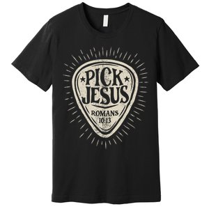 Guitar Pick Jesus Christian Music Guitarist Pastor Retro Premium T-Shirt