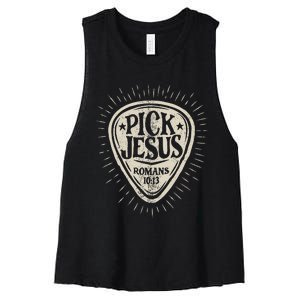 Guitar Pick Jesus Christian Music Guitarist Pastor Retro Women's Racerback Cropped Tank