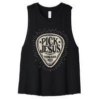 Guitar Pick Jesus Christian Music Guitarist Pastor Retro Women's Racerback Cropped Tank