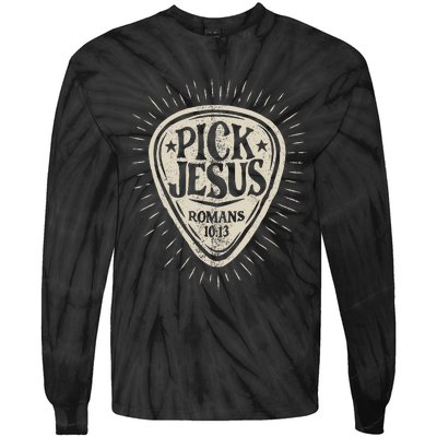 Guitar Pick Jesus Christian Music Guitarist Pastor Tie-Dye Long Sleeve Shirt