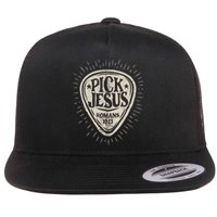 Guitar Pick Jesus Christian Music Guitarist Pastor Retro Flat Bill Trucker Hat