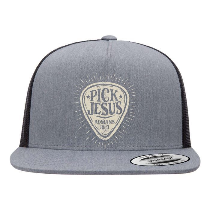 Guitar Pick Jesus Christian Music Guitarist Pastor Retro Flat Bill Trucker Hat