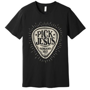 Guitar Pick Jesus Christian Music Guitarist Pastor Retro Premium T-Shirt