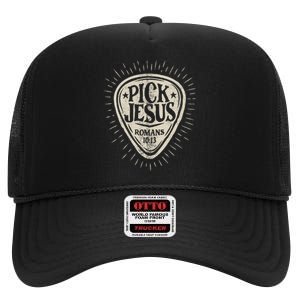 Guitar Pick Jesus Christian Music Guitarist Pastor Retro High Crown Mesh Back Trucker Hat