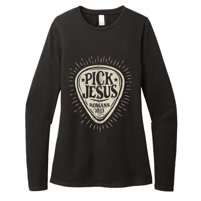 Guitar Pick Jesus Christian Music Guitarist Pastor Retro Womens CVC Long Sleeve Shirt