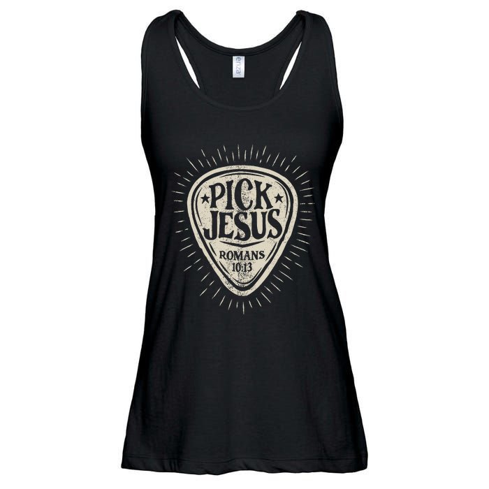 Guitar Pick Jesus Christian Music Guitarist Pastor Retro Ladies Essential Flowy Tank