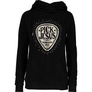 Guitar Pick Jesus Christian Music Guitarist Pastor Retro Womens Funnel Neck Pullover Hood