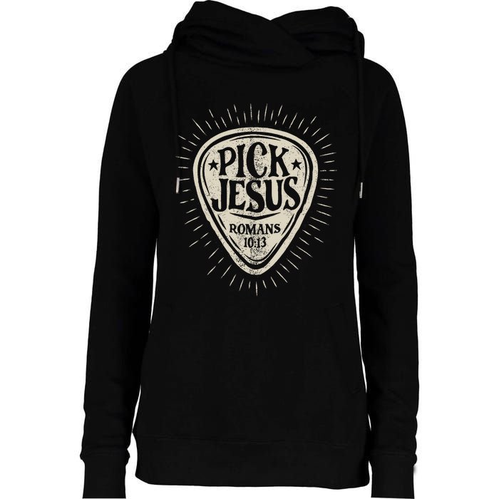 Guitar Pick Jesus Christian Music Guitarist Pastor Retro Womens Funnel Neck Pullover Hood