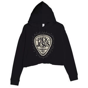 Guitar Pick Jesus Christian Music Guitarist Pastor Retro Crop Fleece Hoodie