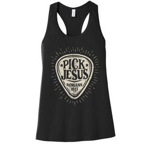 Guitar Pick Jesus Christian Music Guitarist Pastor Retro Women's Racerback Tank