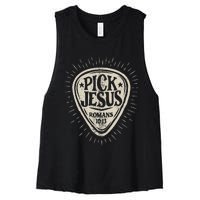 Guitar Pick Jesus Christian Music Guitarist Pastor Retro Women's Racerback Cropped Tank