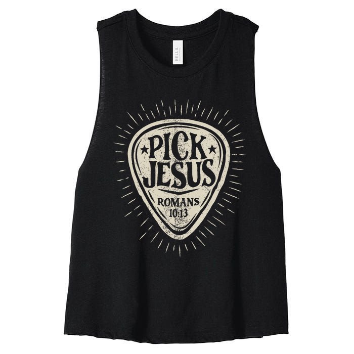 Guitar Pick Jesus Christian Music Guitarist Pastor Retro Women's Racerback Cropped Tank