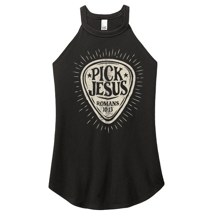 Guitar Pick Jesus Christian Music Guitarist Pastor Retro Women's Perfect Tri Rocker Tank