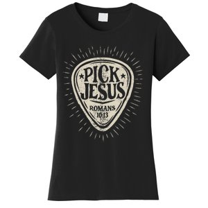 Guitar Pick Jesus Christian Music Guitarist Pastor Retro Women's T-Shirt