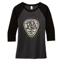 Guitar Pick Jesus Christian Music Guitarist Pastor Retro Women's Tri-Blend 3/4-Sleeve Raglan Shirt