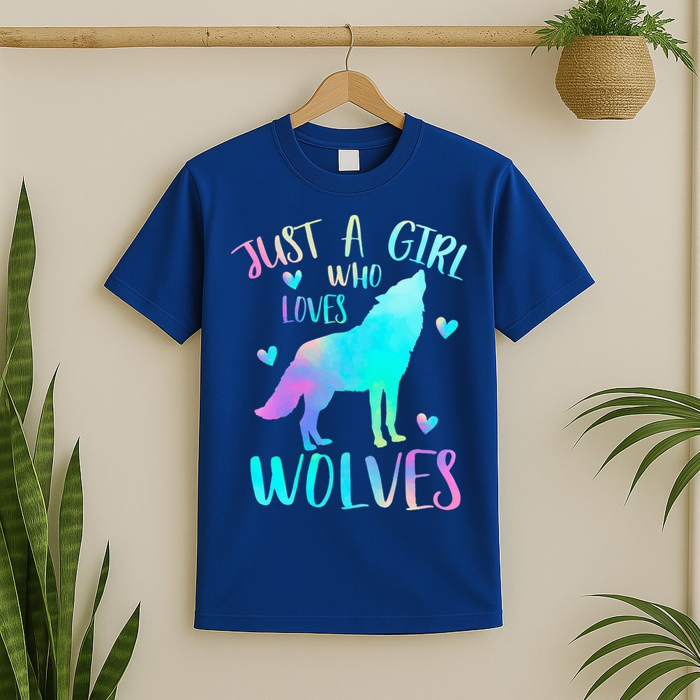 Just a Girl Who Loves wolves Watercolor T-Shirt