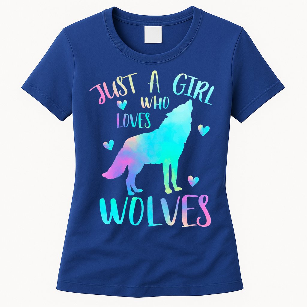 Just a Girl Who Loves wolves Watercolor Womens T-Shirt