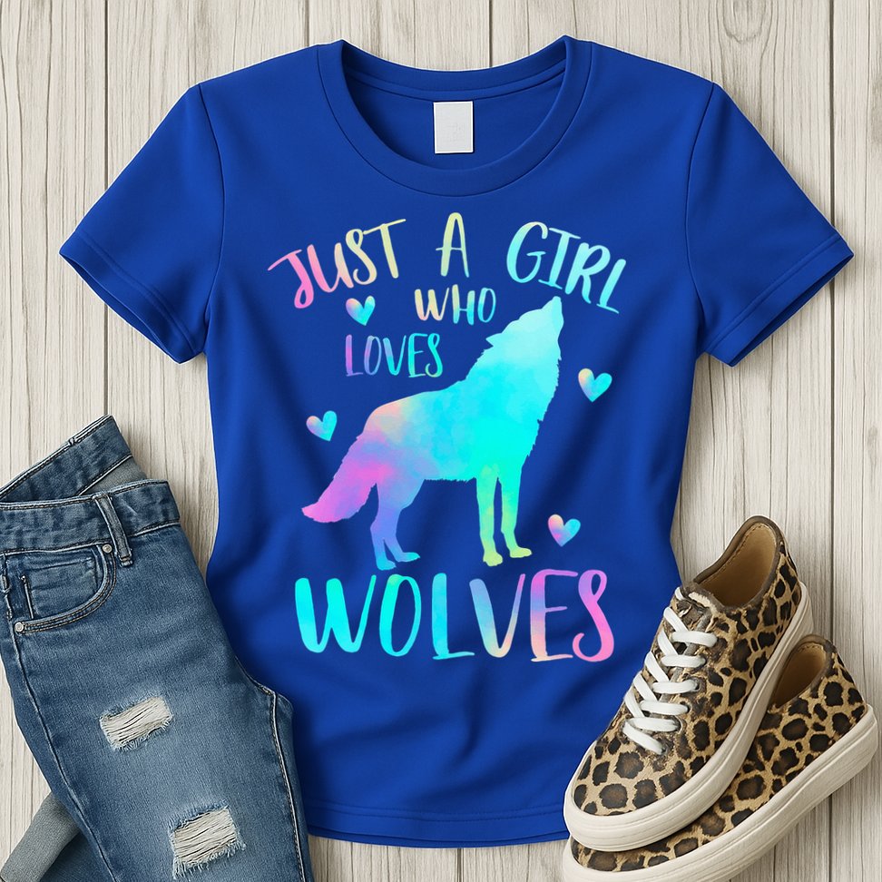 Just a Girl Who Loves wolves Watercolor Womens T-Shirt
