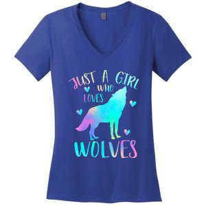 Just a Girl Who Loves wolves Watercolor Women's V-Neck T-Shirt