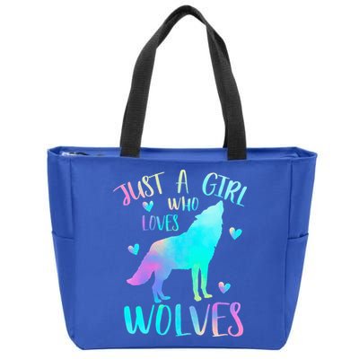 Just a Girl Who Loves wolves Watercolor Zip Tote Bag