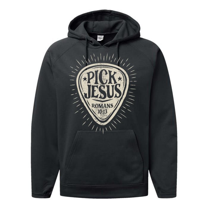 Guitar Pick Jesus Christian Music Guitarist Pastor Retro Performance Fleece Hoodie