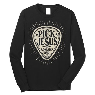 Guitar Pick Jesus Christian Music Guitarist Pastor Retro Long Sleeve Shirt
