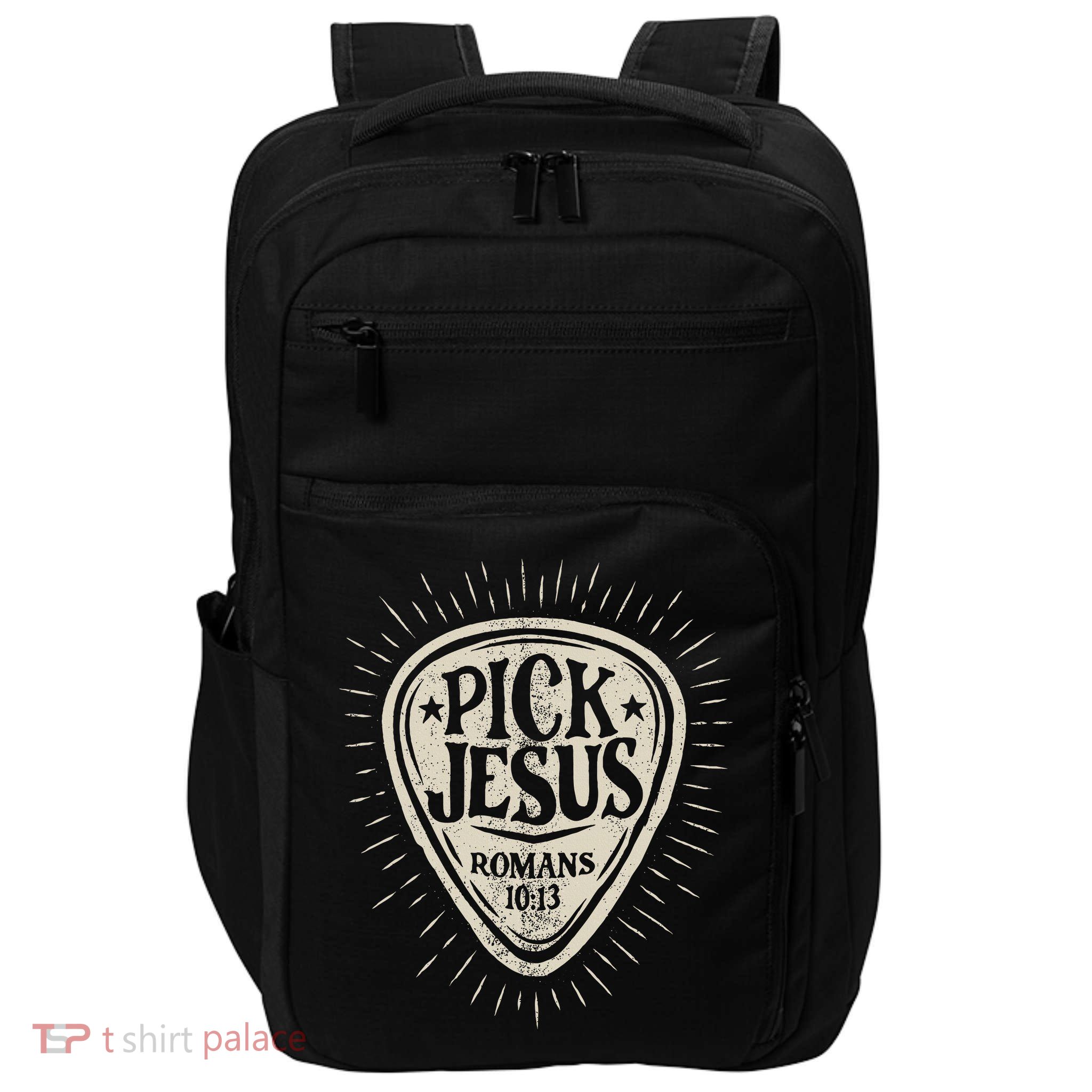 Guitar Pick Jesus Christian Music Guitarist Pastor Retro Impact Tech Backpack