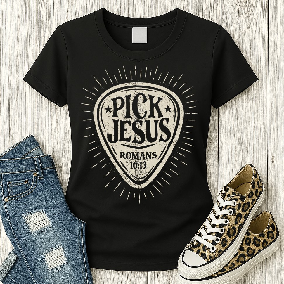 Guitar Pick Jesus Christian Music Guitarist Pastor Retro Womens T-Shirt
