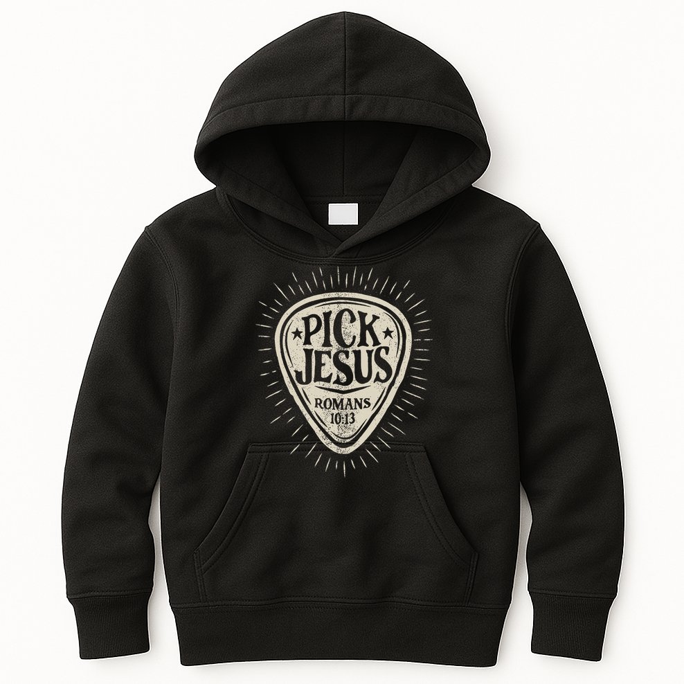 Guitar Pick Jesus Christian Music Guitarist Pastor Retro Kids Hoodie