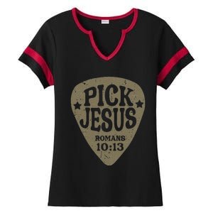 Guitar Pick Jesus Christian Music Guitarist Pastor Retro Ladies Halftime Notch Neck Tee