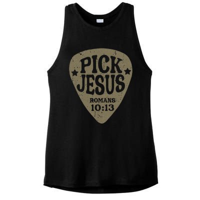 Guitar Pick Jesus Christian Music Guitarist Pastor Retro Ladies PosiCharge Tri-Blend Wicking Tank