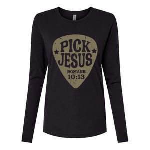 Guitar Pick Jesus Christian Music Guitarist Pastor Retro Womens Cotton Relaxed Long Sleeve T-Shirt