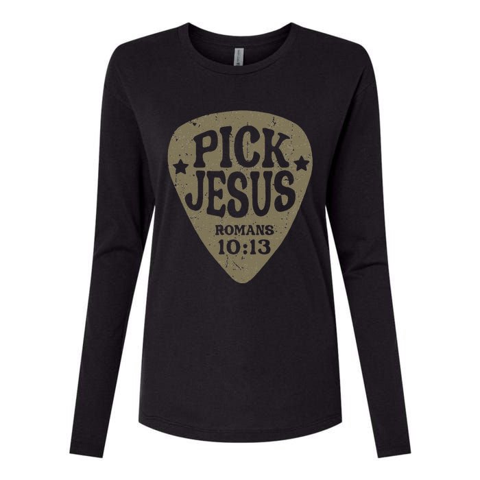 Guitar Pick Jesus Christian Music Guitarist Pastor Retro Womens Cotton Relaxed Long Sleeve T-Shirt