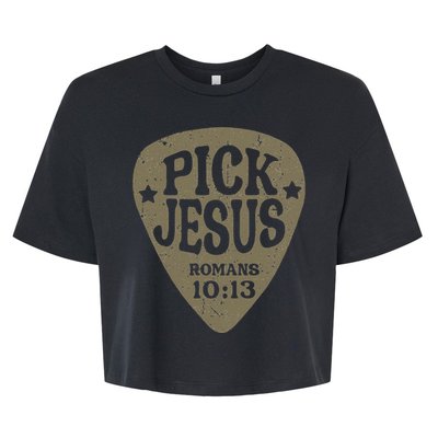 Guitar Pick Jesus Christian Music Guitarist Pastor Retro Bella+Canvas Jersey Crop Tee