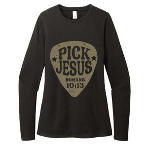 Guitar Pick Jesus Christian Music Guitarist Pastor Retro Womens CVC Long Sleeve Shirt