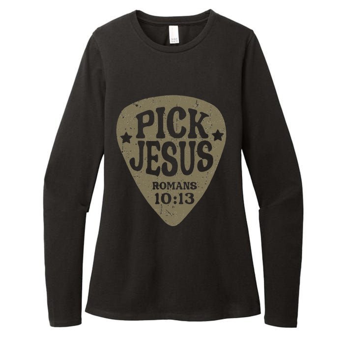 Guitar Pick Jesus Christian Music Guitarist Pastor Retro Womens CVC Long Sleeve Shirt