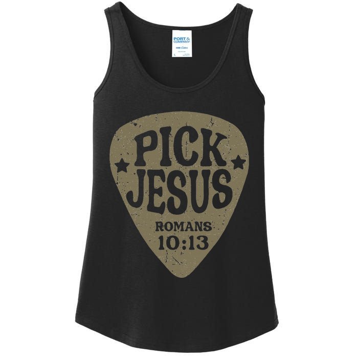 Guitar Pick Jesus Christian Music Guitarist Pastor Retro Ladies Essential Tank