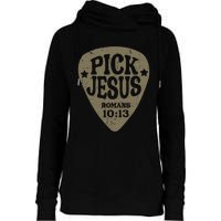 Guitar Pick Jesus Christian Music Guitarist Pastor Retro Womens Funnel Neck Pullover Hood